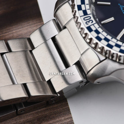 Seiko 5 Sports SRPK65K1 SKX Sports Style Petrol Blue Checker Flag St. Steel Strap Special Edition