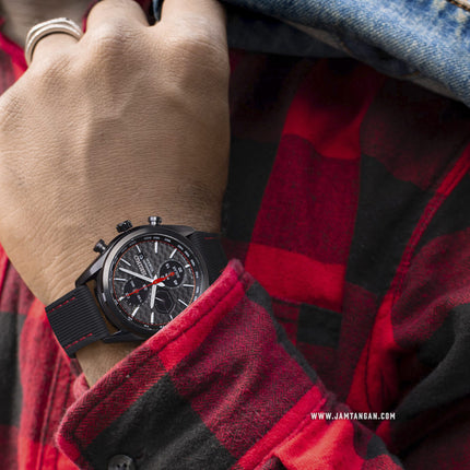 Seiko Chronograph SSC777P1 Solar Men Black Dial Black Rubber Strap