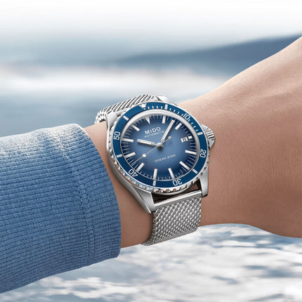 MIDO Ocean Star M026.807.11.041.01 Tribute Blue Dial Mesh Strap Special Edition + Extra Strap