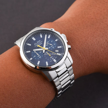 Alba Active AT3J55X1 Men Chronograph Blue Dial Stainless Steel Strap