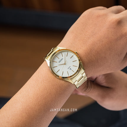Seiko Classic SGEG74P1 White Dial Gold Stainless Steel Strap