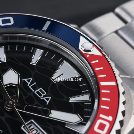 Alba Mechanical A3B017X1 Automatic Men Pepsi Black Pattern Dial Stainless Steel Strap