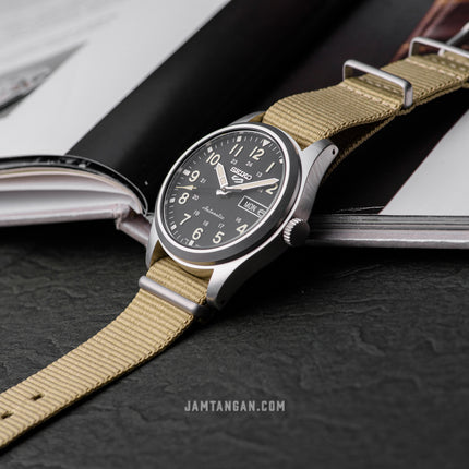 Seiko 5 Sports SRPG35K1 Automatic Black Dial Beige Nylon Strap