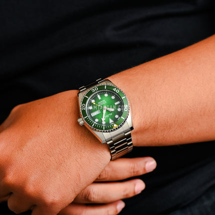 Alba Mechanical AL4437X1 Automatic Men Green Black Gradation Patterned Dial Stainless Steel Strap