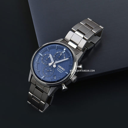 Seiko Chronograph SSB387P1 Discover More Men Blue Dial Titanium Strap