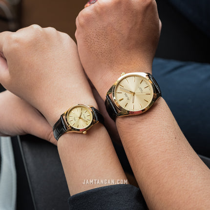 Alba ARX140X1_ARX122X1 Couple Gold Dial Black Leather Strap