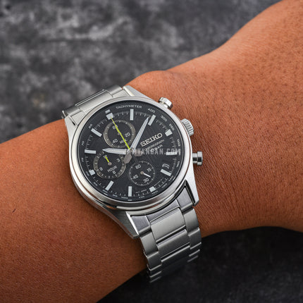Seiko Chronograph SSB419P1 Black Dial Stainless Steel Strap