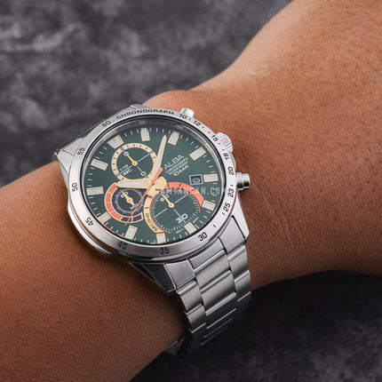 Alba Active AM3965X1 Chronograph Men Green Dial Stainless Steel Strap
