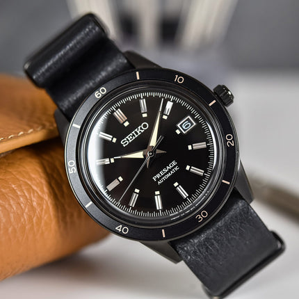Seiko Presage SRPH95J1 Style60s Automatic Black Dial Black Leather Strap