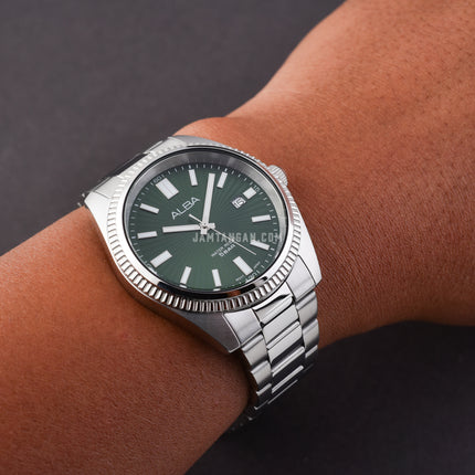 Alba Prestige AS9S67X1 Men Green Patterned Dial Stainless Steel Strap