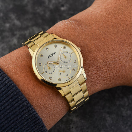 Alba AP6722X1 Ladies Multifunction Gold Dial Gold Stainless Steel Strap