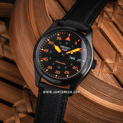 Seiko 5 Sports SRPH33K1 Field Street Style Flieger Automatic Black Dial Black Nylon Strap