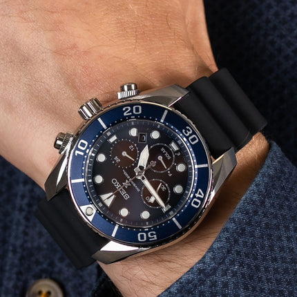 Seiko Prospex SSC759J1 Sumo Solar Chronograph Blue Navy Dial Black Silicone Strap