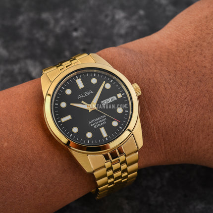 Alba Mechanical AL4654X1 Automatic Men Black Dial Gold Stainless Steel Strap