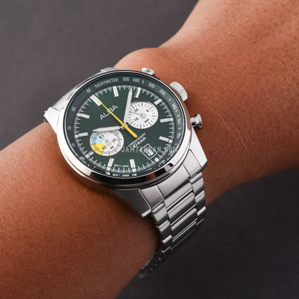 Alba Signa A4B007X1 Chronograph Men Green White Dial Stainless Steel Strap