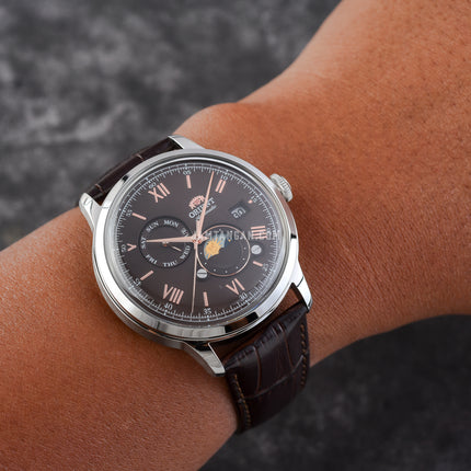 Orient Classic RA-AK0804Y Bambino Automatic Sun & Moon Dark Brown Dial Dark Brown Leather Strap