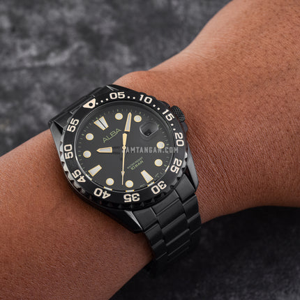 Alba Active AS9N23X1 Men Black Dial Black Stainless Steel Strap