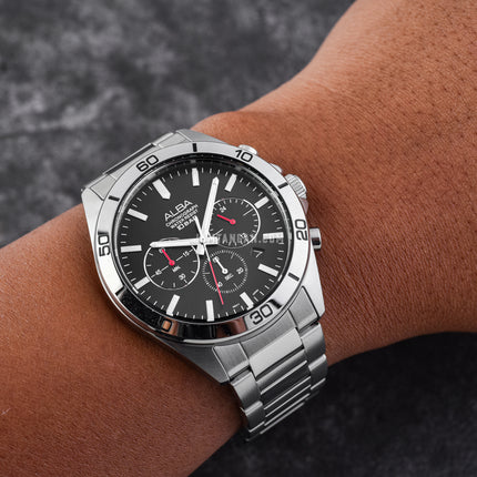 Alba Active AT3H27X1 Chronograph Men Black Dial Stainless Steel Strap