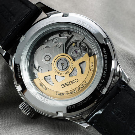 Seiko Presage SSA343J1 Cocktail Time Skydiving Automatic Ice Blue Texture Dial Black Leather Strap