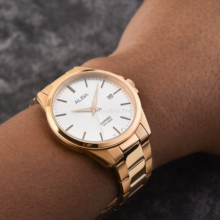 Alba Prestige AS9H98X1 Men Silver Dial Gold Stainless Steel Strap