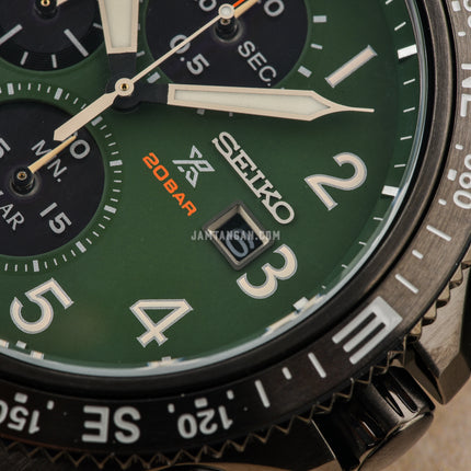 Seiko Prospex SSC739P1 Sea Chronograph Solar 200M Water Resistance Green Dial Brown Leather Strap