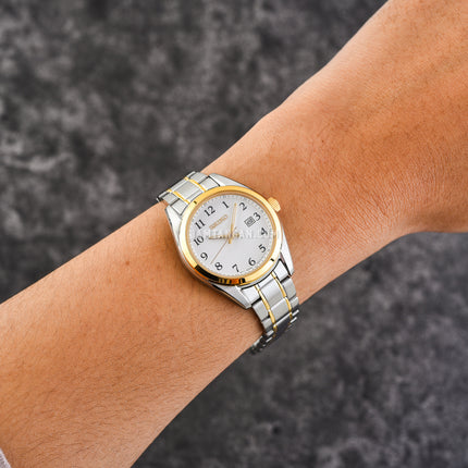 Seiko Ladies SUR466P1 Discover More White Dial Dual Tone Stainless Steel Strap