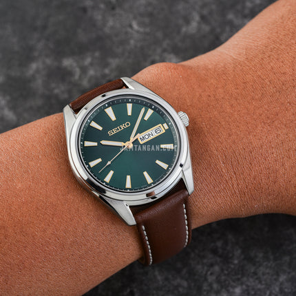 Seiko Classic SUR449P1 Men Green Dial Brown Leather Strap
