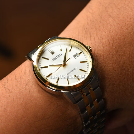 Seiko Classic SRPH92K1 Discover More Automatic Men Silver Dial Dual Tone Stainless Steel Strap