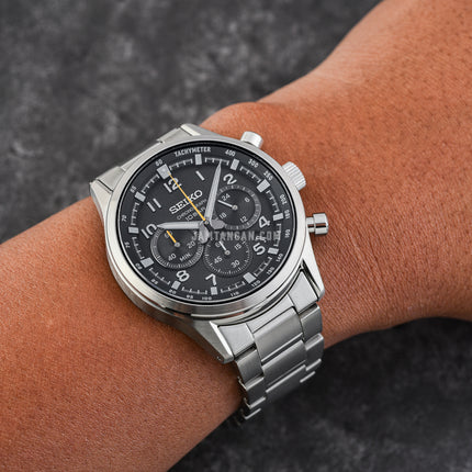 Seiko Chronograph SSB447P1 Discover More Black Dial Stainless Steel Strap