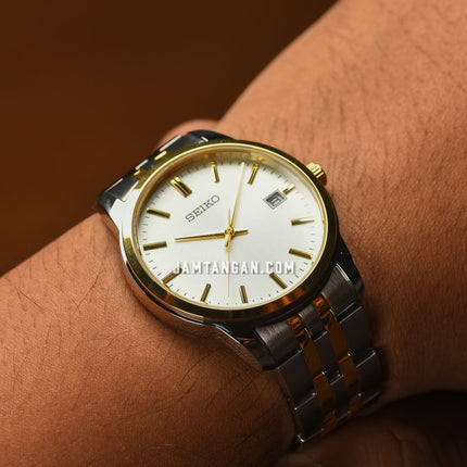 Seiko Classic SUR402P1 Discover More White Sunray Dial Dual Tone Stainless Steel Strap