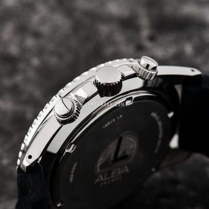 Alba Active AT3J47X1 Men Chronograph Blue Dial Black Silicone Strap