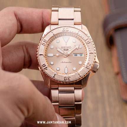 Seiko 5 Sports SRPE72K1 Street Style Rose Gold Dial Rose Gold Stainless Steel Strap