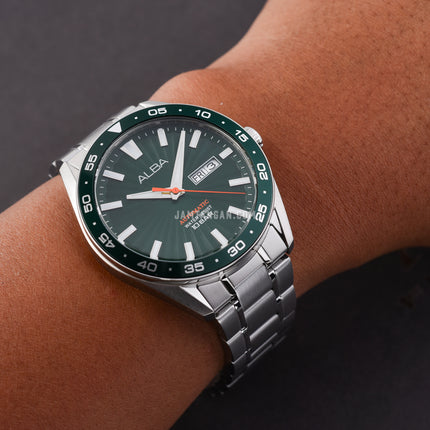 Alba Mechanical A3B007X1 Automatic Men Green Patterned Dial Stainless Steel Strap