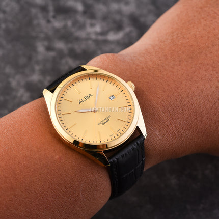 Alba Prestige AS9S22X1 Men Gilt Dial Black Leather Strap