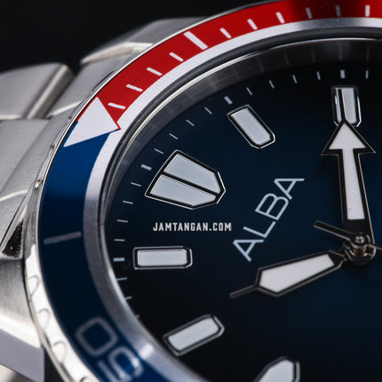 Alba Active AS9U07X1 Men Pepsi Blue Gradation Dial Stainless Steel Strap