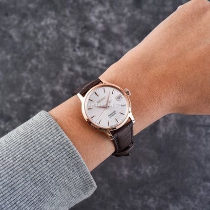 Seiko Presage SRP852J1 Automatic Bellini Cocktail Ladies Series Silver Dial Brown Leather Strap