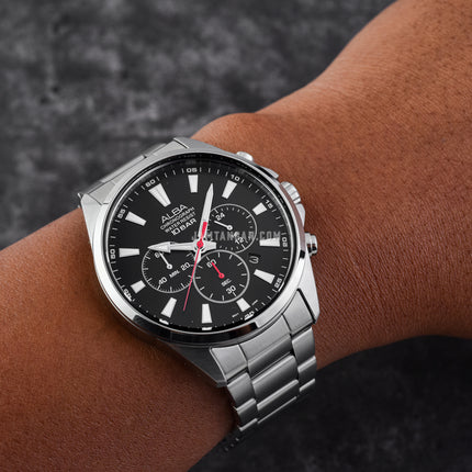 Alba Active AT3G53X1 Chronograph Men Black Dial Stainless Steel Strap