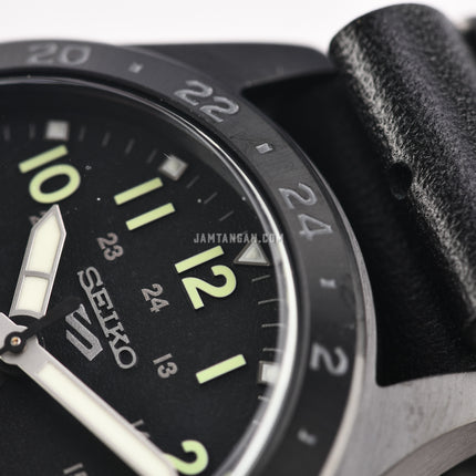 Seiko 5 Sports SSK025K1 GMT Field Street Style Deception Black Dial Black Leather Strap