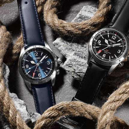 Seiko Prospex SPB379J1 Alpinist GMT Black Dial Black Leather Strap 