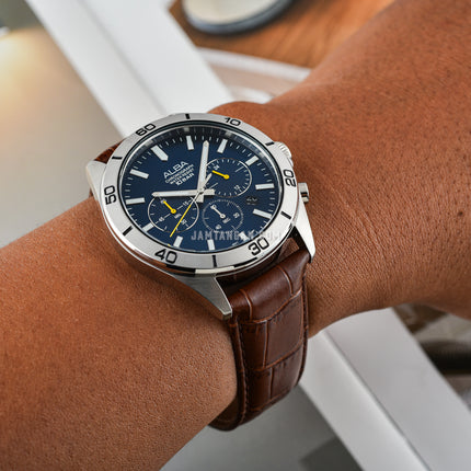 Alba Active AT3H31X1 Chronograph Men Blue Dial Brown Leather Strap