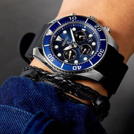 Seiko Prospex SSC759J1 Sumo Solar Chronograph Blue Navy Dial Black Silicone Strap