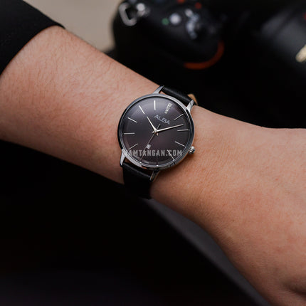 Alba Fashion AH7CD9X1 Ladies Black Dial Black Leather Strap