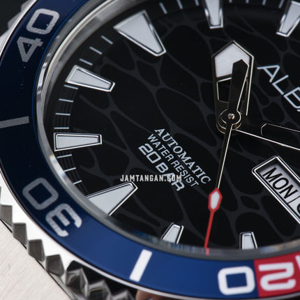 Alba Mechanical A3B017X1 Automatic Men Pepsi Black Pattern Dial Stainless Steel Strap