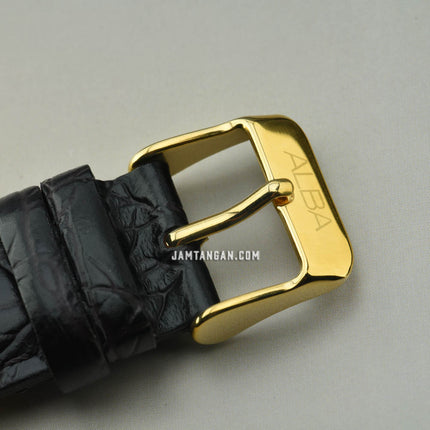 Alba AXND62X1 Men Gold Dial Gold Case Black Leather Strap