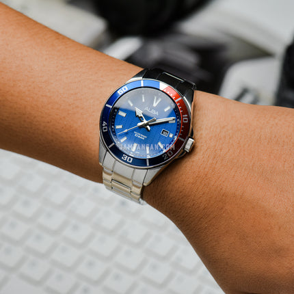 Alba Active AG8J39X1 Men Blue Pattern Dial Stainless Steel Strap