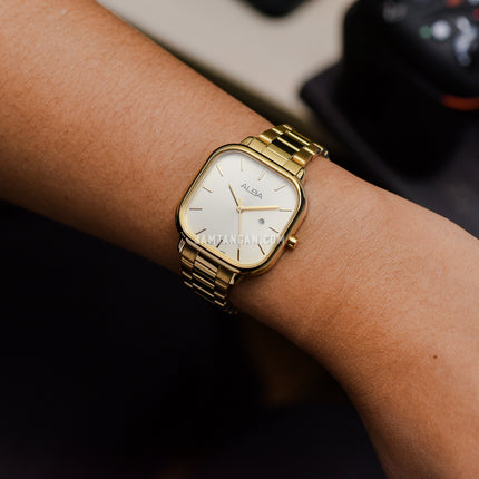 Alba Fashion AH7BY8X1 Ladies Light Champagne Dial Gold Stainless Steel Strap