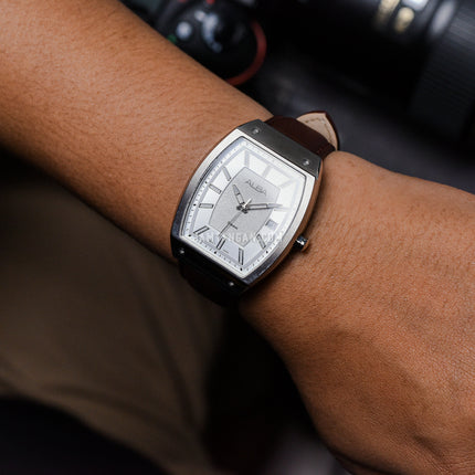 Alba Active AG8N23X1 Men Silver White Patterned Dial Brown Leather Strap