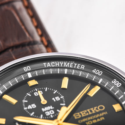 Seiko Chronograph SSB385P1 Green Dial Brown Leather Strap