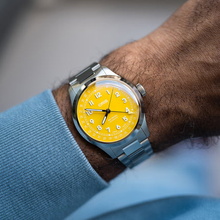 Oris Big Crown 01-754-7798-4069-07-8-20-06 Pointer Date Yellow Dial Stainless Steel Strap
