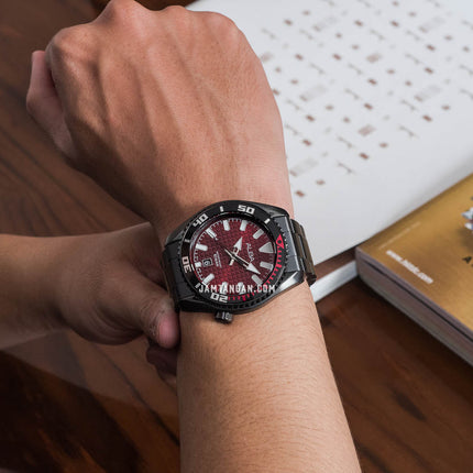 Alba AS9P37X1 Men Red Dial Black Stainless Steel Strap